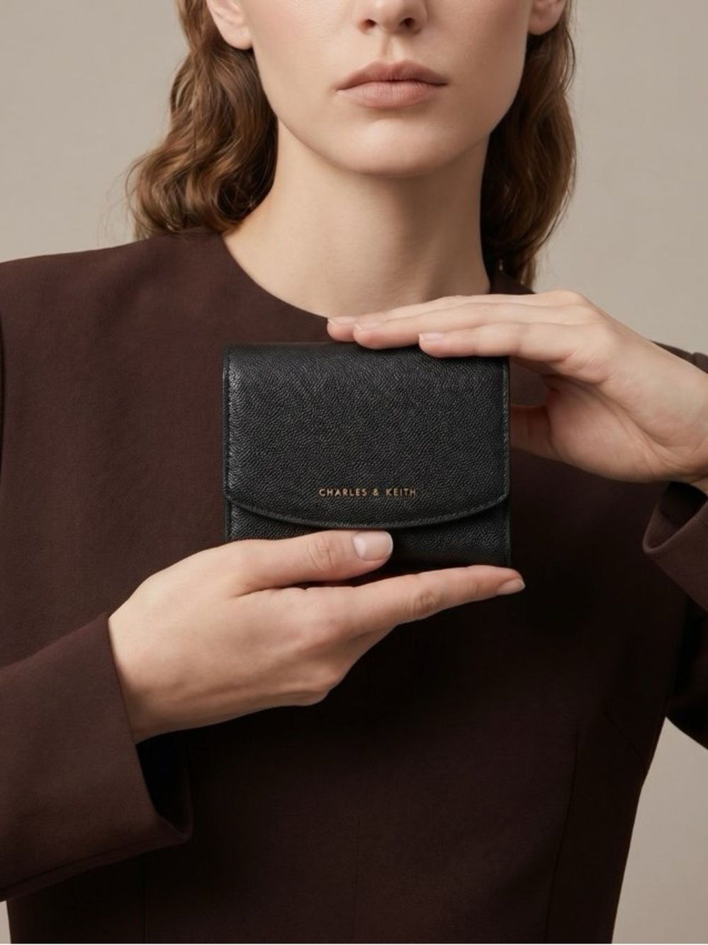 Charles & Keith Snap Button Compact Wallet in Black